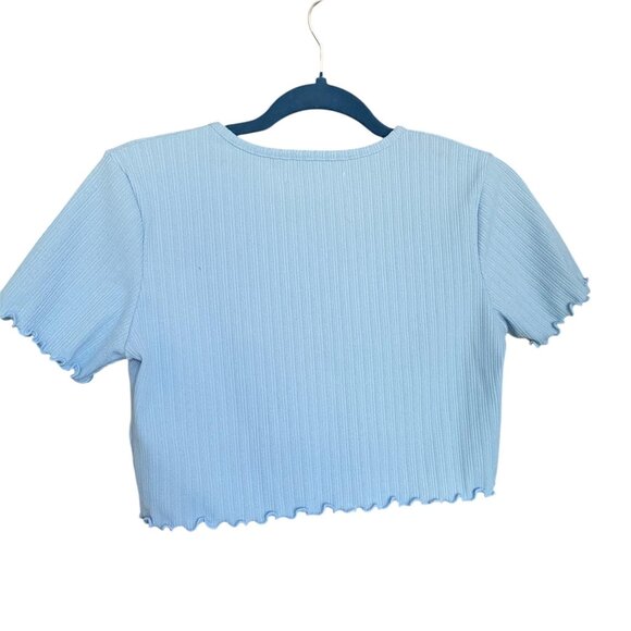 OAK + FORT Baby Blue Crooped Pointelle Mockneck Cardigan Top Sz S - Picture 2 of 6